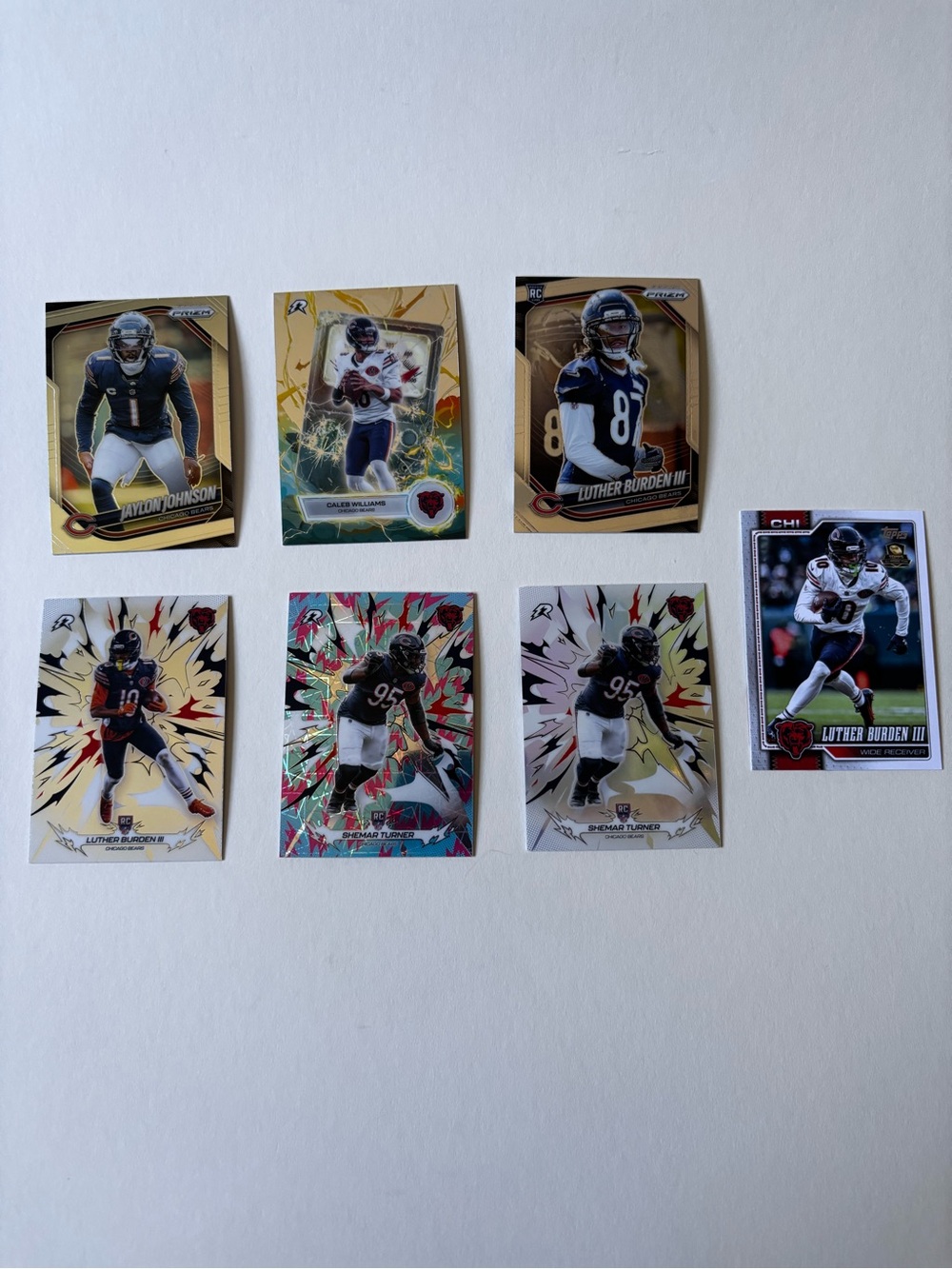 Chicago Bears Card Lot (7) Caleb Williams Voltaic Luther Burden III RC Prizm